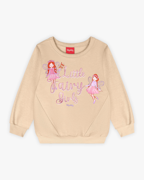 Conjunto Infantil Menina em Moletom Estampa Fada - Kely Kety - Bege