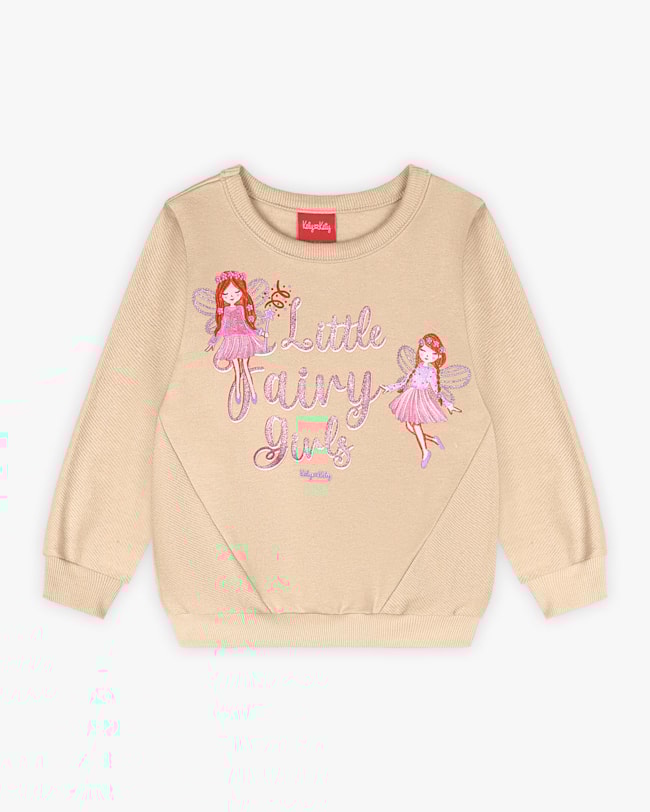 Conjunto Infantil Menina em Moletom Estampa Fada - Kely Kety - Bege-89019936-1222-4228-953b-e23bf86e10d6