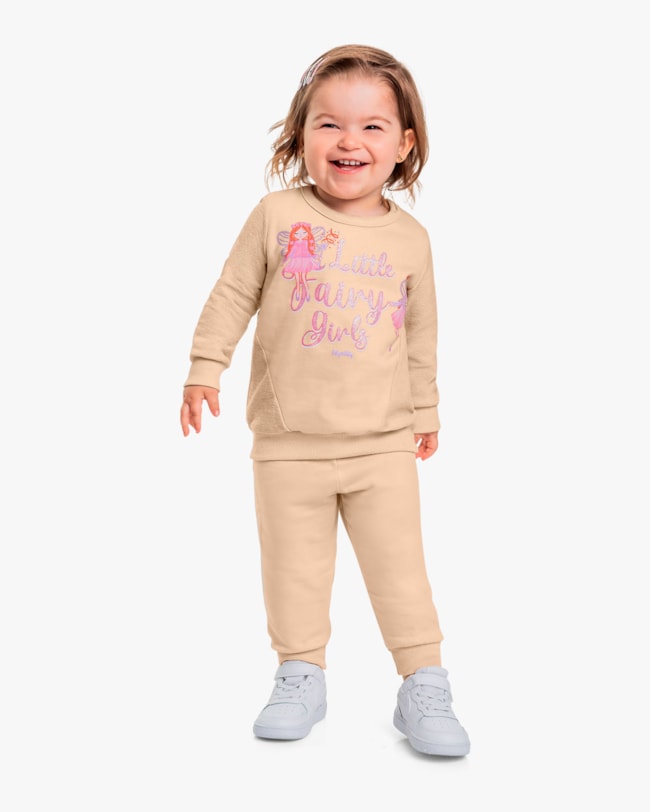 Conjunto Infantil Menina em Moletom Estampa Fada - Kely Kety - Bege-11b54eef-32d5-4175-a185-abd769c69784