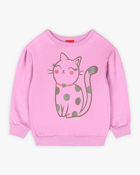 Conjunto Infantil Menina em Moletom Estampa Gatinho - Kely Kety - Rosa
