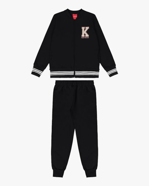 Conjunto Infantil Menina em Moletom Estilo Esportivo - Kely Kety - Preto