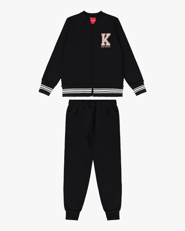 Conjunto Infantil Menina em Moletom Estilo Esportivo - Kely Kety - Preto-8c778735-c244-4036-826a-f9d82a9f10fd