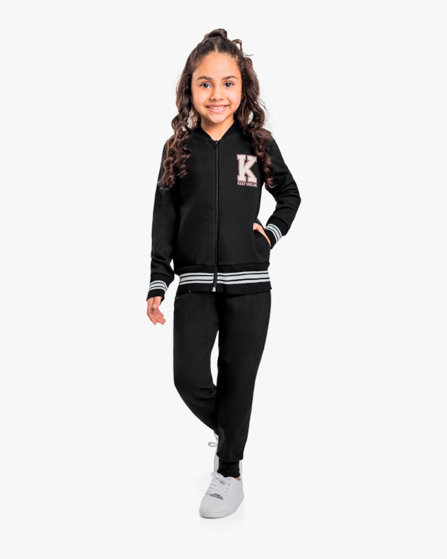 Conjunto Infantil Menina em Moletom Estilo Esportivo - Kely Kety - Preto-4204d095-b16a-4c9c-8437-f78604b5afb2
