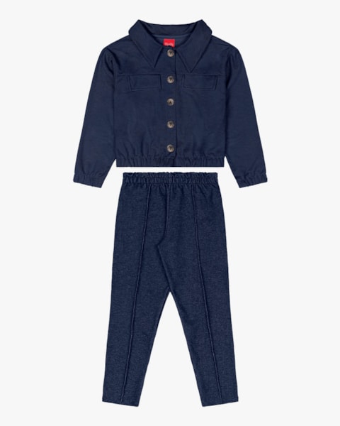 Conjunto Infantil Menina em Moletom Jeans - Kely Kety - Oxford