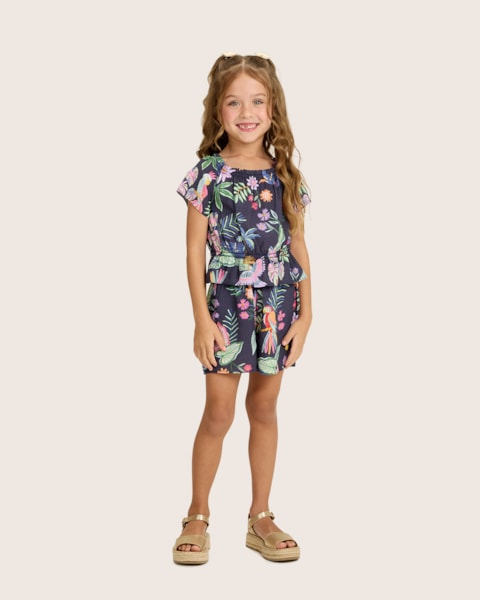 Conjunto Infantil Menina em Viscose Estampado - Kely Kety - Oxford