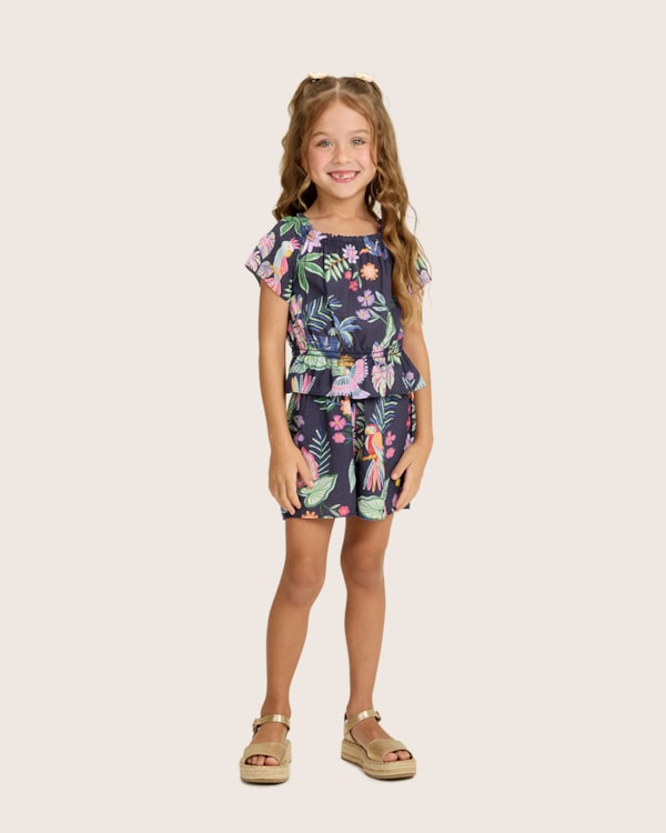 Conjunto Infantil Menina em Viscose Estampado - Kely Kety - Oxford