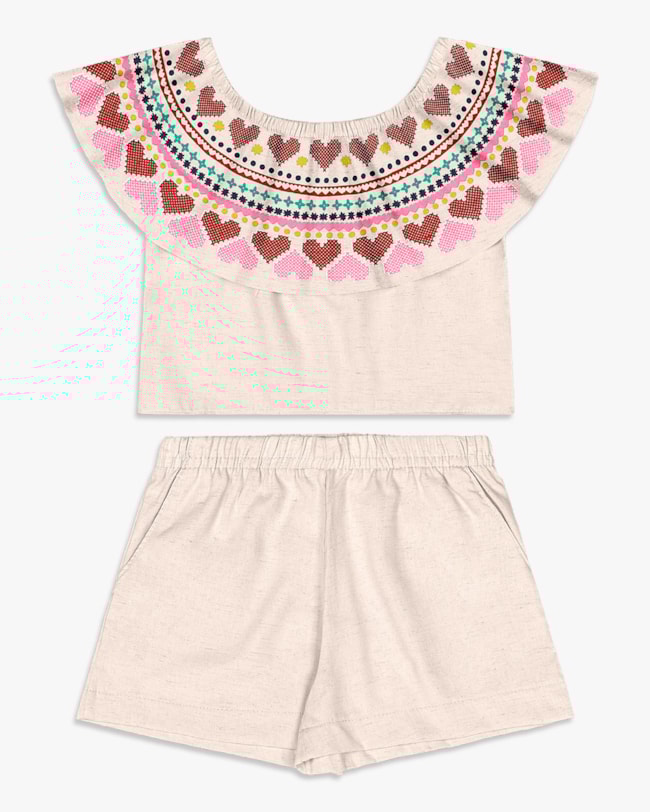 Conjunto Infantil Menina em Viscose Linho com Estampa - Kely Kety - Areia-2ff063ce-2cd2-41c6-8bd1-9cad062789dc