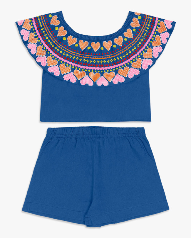 Conjunto Infantil Menina em Viscose Linho com Estampa - Kely Kety - Royal-31a83c0e-55d6-40f3-b9e5-899be7947b2a