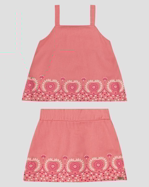 Conjunto Infantil Menina em Viscose Linho Kely Kety Rosa