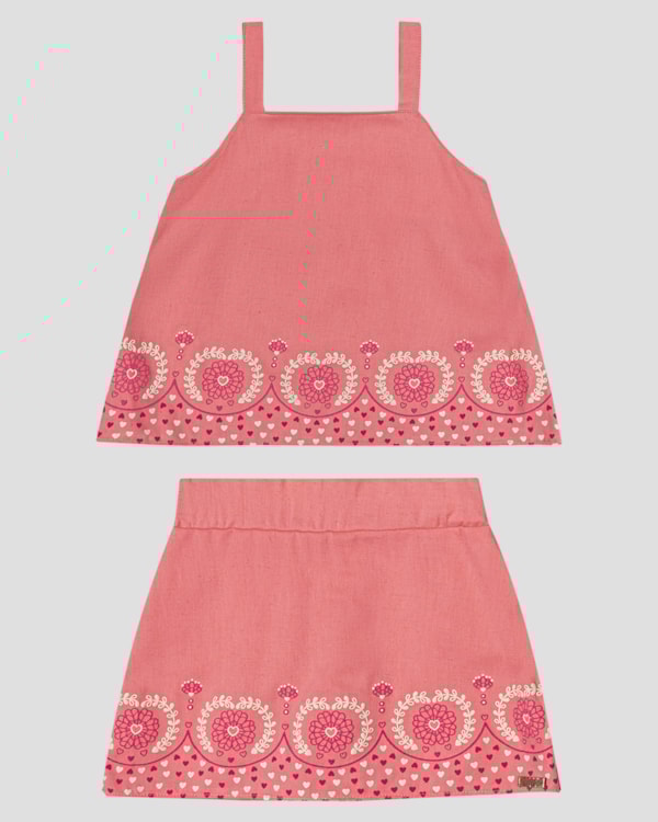 Conjunto Infantil Menina em Viscose Linho Kely Kety Rosa