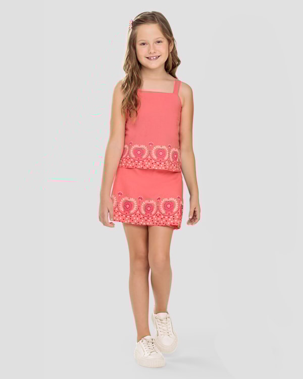 Conjunto Infantil Menina em Viscose Linho Kely Kety Rosa