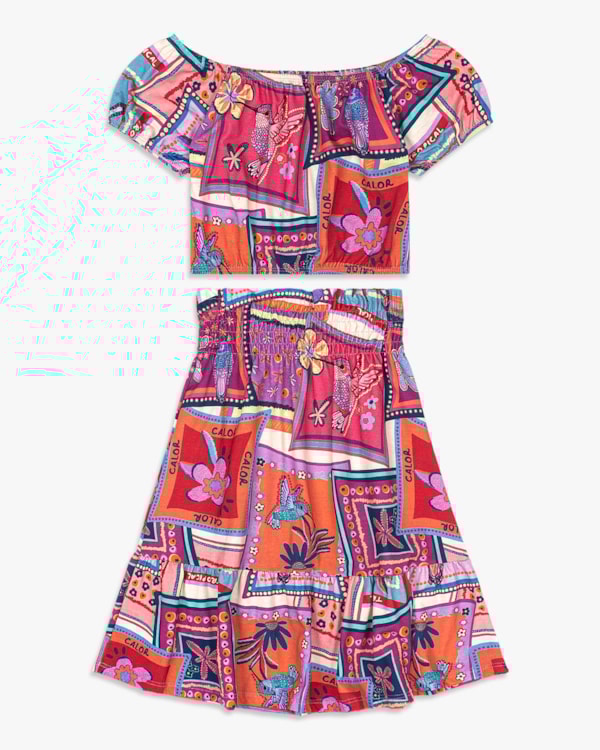 Conjunto Infantil Menina Estampado com Blusa e Saia - Kely Kety - Ibiza