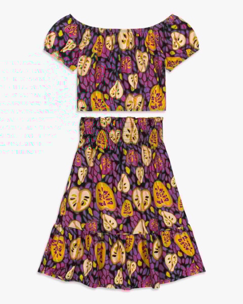 Conjunto Infantil Menina Estampado com Blusa e Saia - Kely Kety - Preto