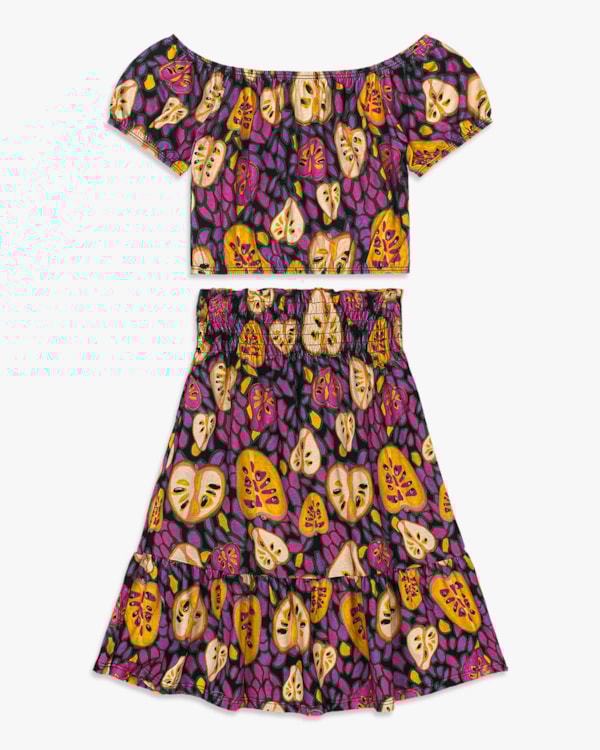 Conjunto Infantil Menina Estampado com Blusa e Saia - Kely Kety - Preto