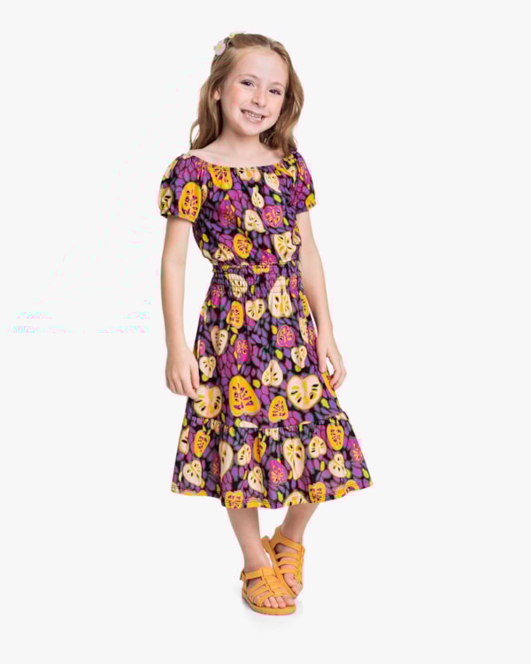 Conjunto Infantil Menina Estampado com Blusa e Saia - Kely Kety - Preto
