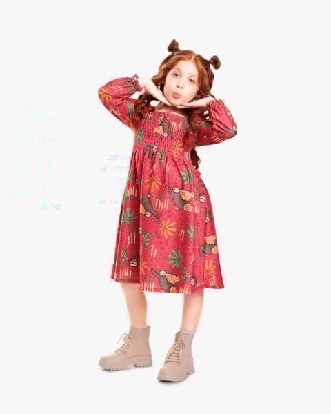 Conjunto Infantil Menina Estampado com Manga Longa - Kely Kety - Wine