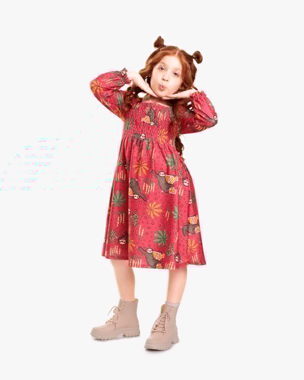 Conjunto Infantil Menina Estampado com Manga Longa - Kely Kety - Wine