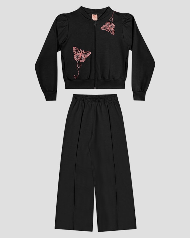 Conjunto Infantil Menina Jaqueta e Calça em Moletom - Kely Kety - Preto-a9884d9d-c1c5-49b1-9f35-9ca2eb6697b9