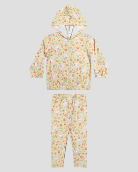 Conjunto Infantil Menina Jaqueta e Calça Estampada - Kely Kety - Amarelo