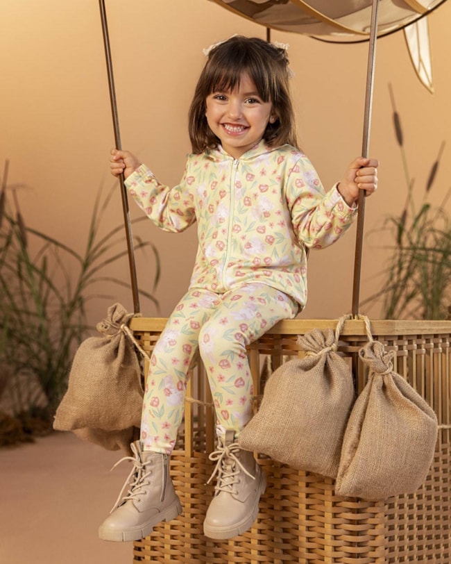 Conjunto Infantil Menina Jaqueta  e Calça Estampada - Kely Kety - Amarelo-32cd39df-6441-44e2-9a4b-ab4c8929da9a