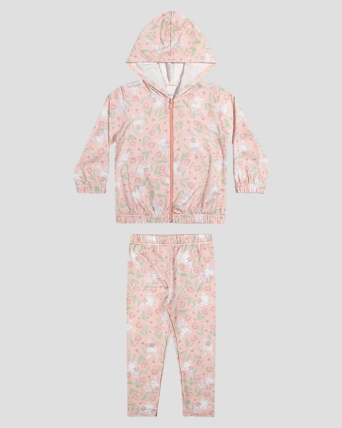Conjunto Infantil Menina Jaqueta  e Calça Estampada - Kely Kety - Rosa