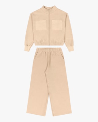 Conjunto Infantil Menina Jaqueta e Calça Wide Leg - Kely Kety - Deserto-10
