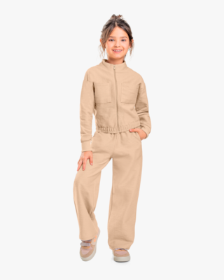 Conjunto Infantil Menina Jaqueta e Calça Wide Leg - Kely Kety - Deserto-10