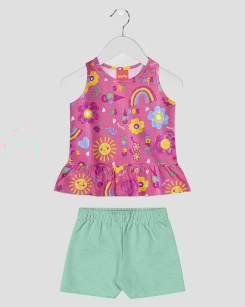 Conjunto Infantil Menina Regata com Babado e Shorts - Kely Kety - Blossom