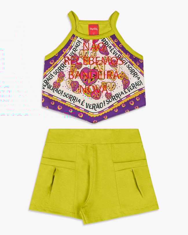 Conjunto Infantil Menina Regata com Estampa e Shorts - Kely Kety - Aspargo-82b3169f-317c-4910-bdff-cf7188c98090