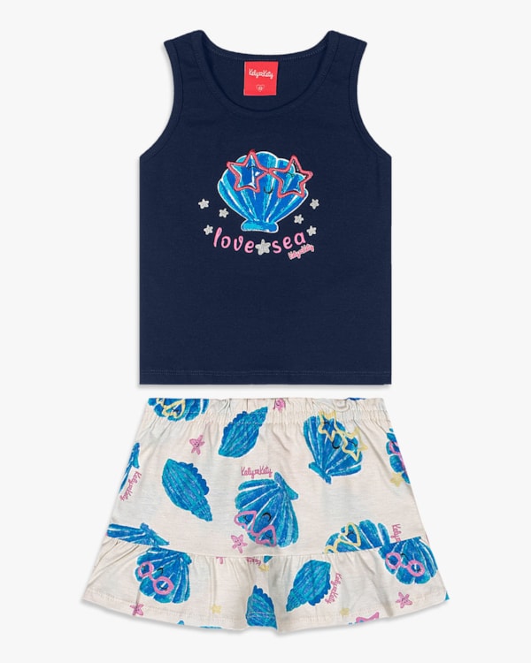 Conjunto Infantil Menina Regata e Saia com Estampa - Kely Kety - Oxford