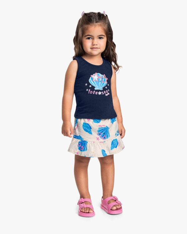 Conjunto Infantil Menina Regata e Saia com Estampa - Kely Kety - Oxford