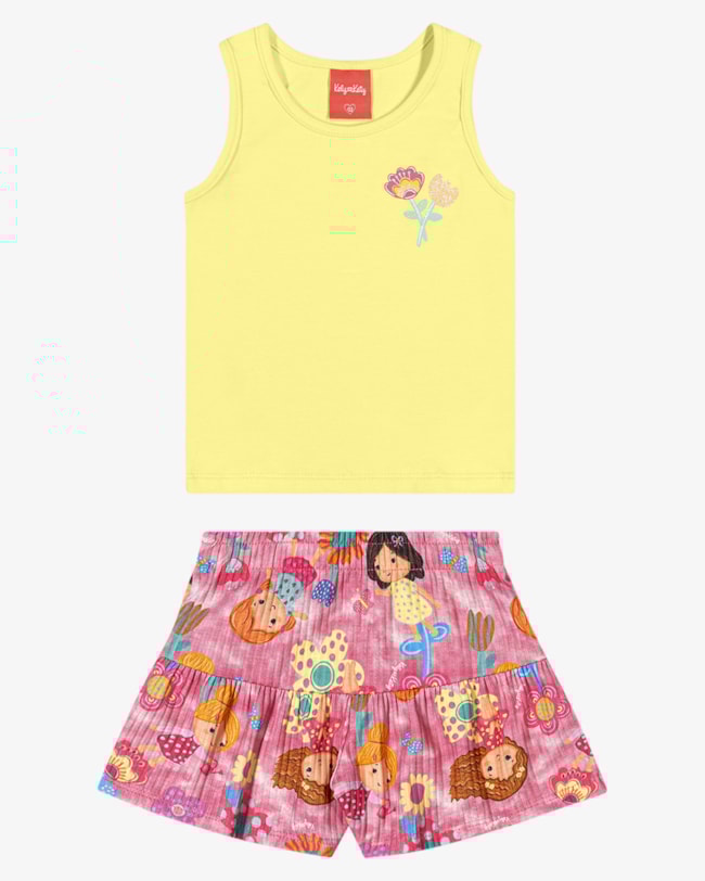 Conjunto Infantil Menina Regata e Shorts Estampado - Kely Kety - Amarelo-0ef253ea-fa2f-4f27-a20f-41da5e9dc12d