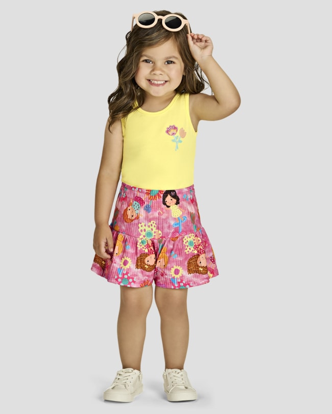 Conjunto Infantil Menina Regata e Shorts Estampado - Kely Kety - Amarelo-0a43a248-0e7a-4e50-a524-408d91f3a7e0