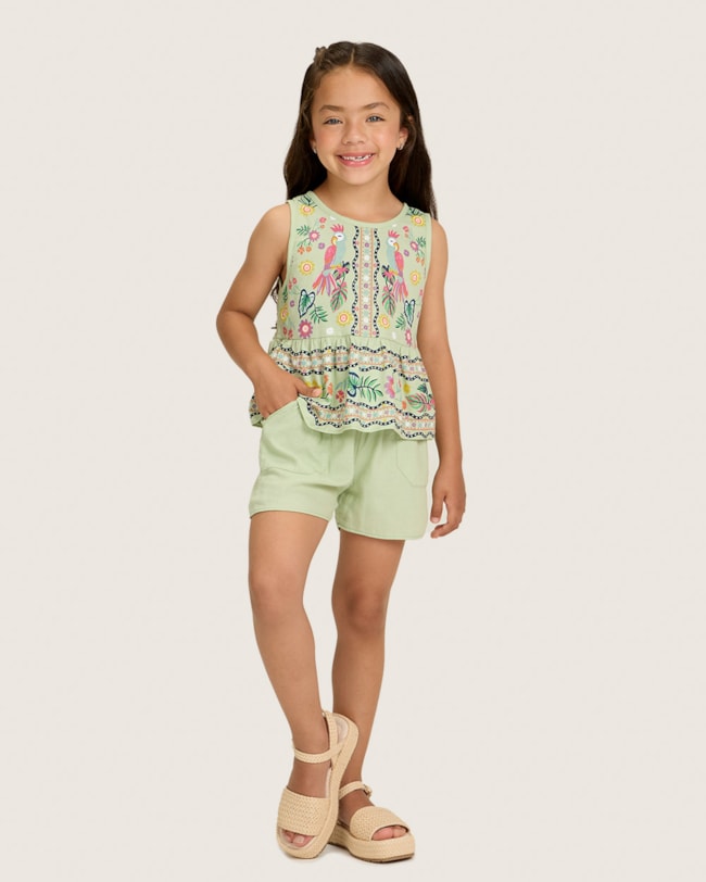Conjunto Infantil Menina Regata Estampa e Shorts - Kely Kety - Mint-4ea426fd-1623-416f-afa1-21690d239f8c