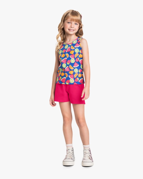 Conjunto Infantil Menina Regata Estampada e Shorts - Kely Kety - Lazuli