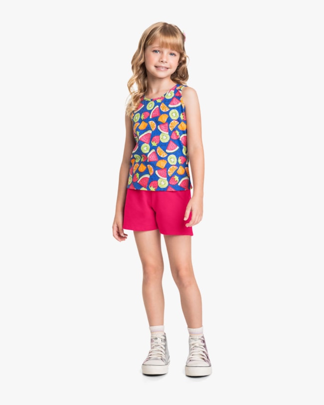 Conjunto Infantil Menina Regata Estampada e Shorts - Kely Kety - Lazuli-2a271444-2780-4294-bdac-550b0227589f