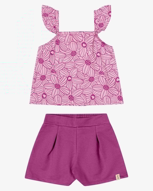 Conjunto Infantil Menina Regata Estampada e Shorts - Kely Kety - Rosa-80570f78-fa55-46a4-bae3-484390e41c4e