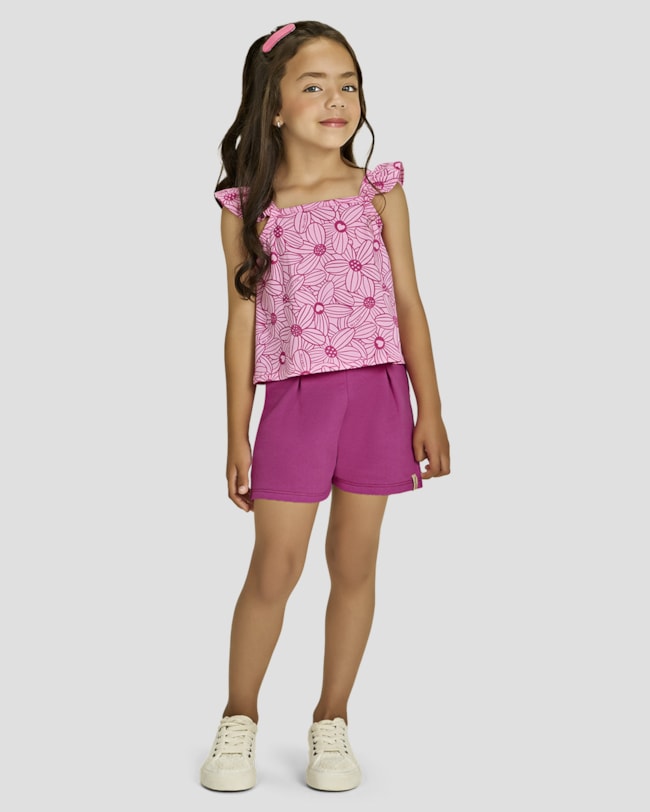 Conjunto Infantil Menina Regata Estampada e Shorts - Kely Kety - Rosa-0c99a288-b1fe-4697-b59e-4bb9e8dad451