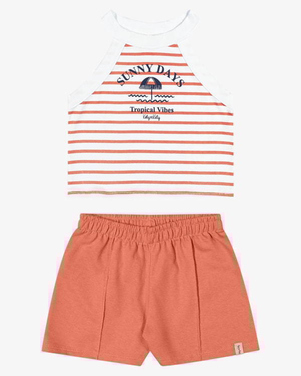 Conjunto Infantil Menina Regata Listrada e Shorts - Kely Kety - Branco