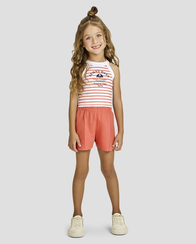 Conjunto Infantil Menina Regata Listrada e Shorts - Kely Kety - Branco-db5eba74-d448-4590-abea-8faceeebee07