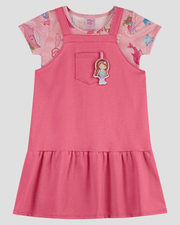 Conjunto Infantil Menina Salopete e Blusa Kely Kety Rosa