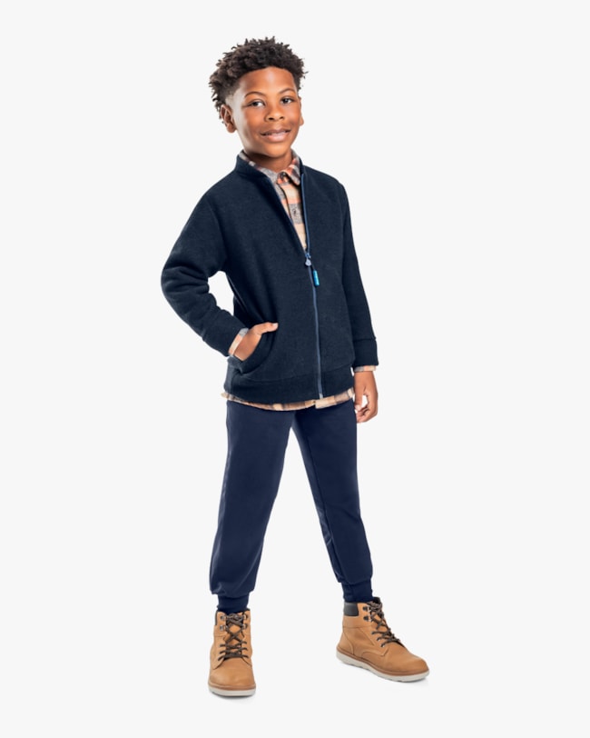 Conjunto Infantil Meninio com Jaqueta em Moletom Bouclê - ReiRex - Azul-bf0e6c97-24a7-48de-acfc-4e556409c47f