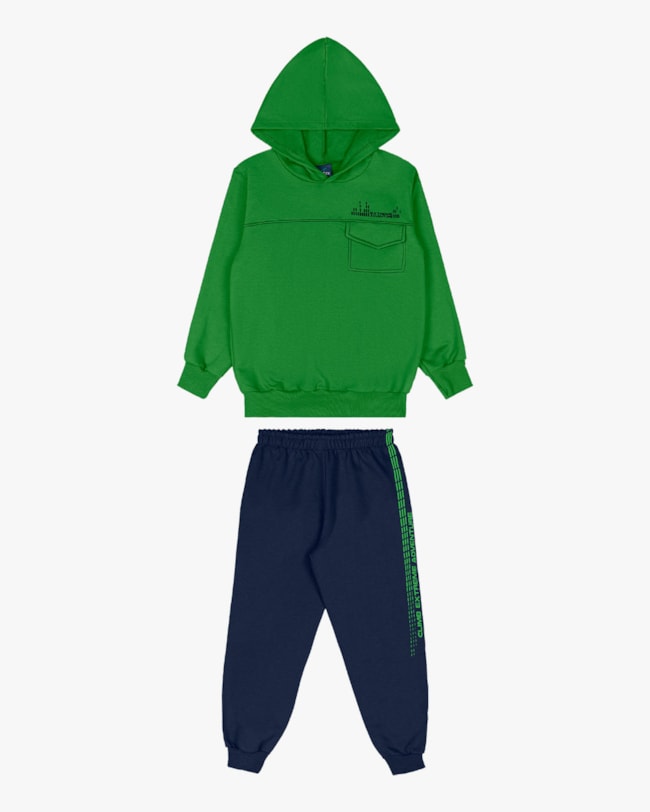 Conjunto Infantil Menino Blusão com Bolso e Calça - ReiRex - Verde-78e80bc2-c26d-432a-893e-e126606bda7b