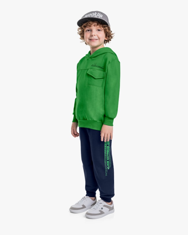 Conjunto Infantil Menino Blusão com Bolso e Calça - ReiRex - Verde-e2e3560a-ad50-40da-87e3-b374f9a6ca36