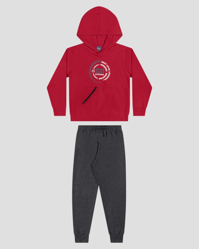 Conjunto Infantil Menino Blusão com Bolso Zíper e Calça - ReiRex - Vermelho-c76b310d-9557-4625-add0-36aa23269046
