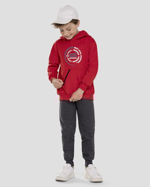 Conjunto Infantil Menino Blusão com Bolso Zíper e Calça - ReiRex - Vermelho
