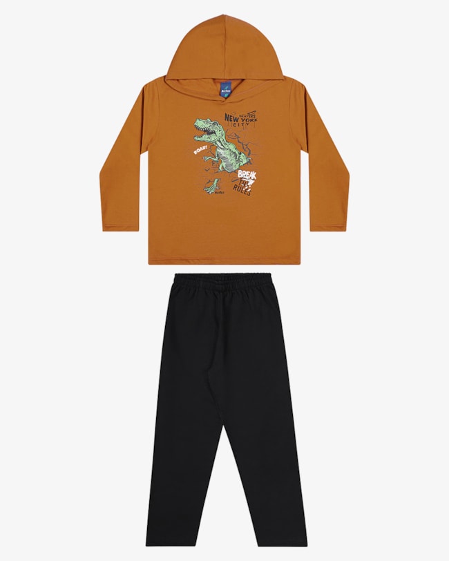 Conjunto Infantil Menino Blusão com Capuz e Calça ReiRex -Amarelo-3d5e2150-beec-4f4c-9904-0a93e655ec74