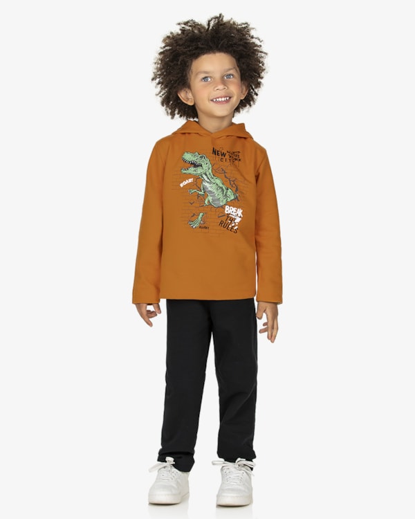 Conjunto Infantil Menino Blusão com Capuz e Calça ReiRex -Amarelo