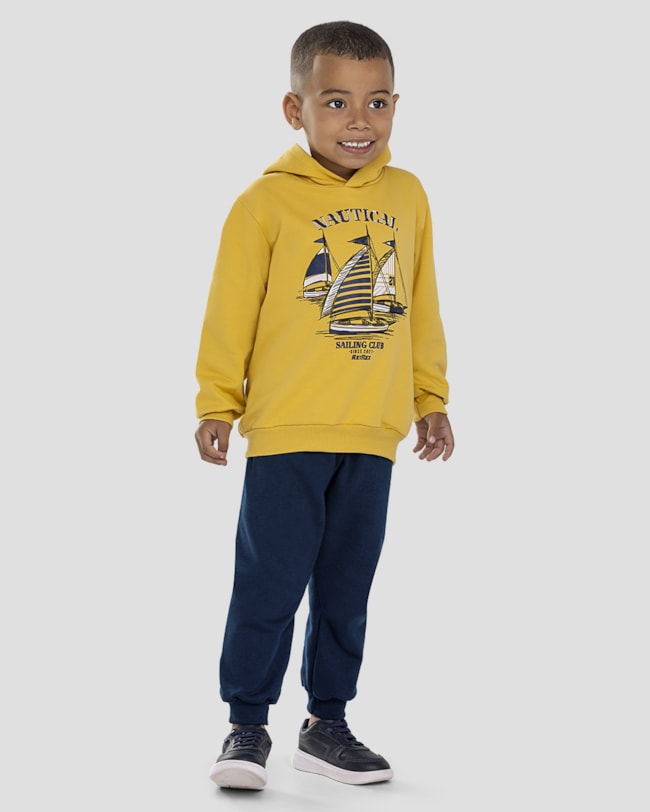 Conjunto Infantil Menino Blusão com Capuz e Calça - ReiRex - Amarelo-131d5aab-0e92-48c8-ae83-52c0a3ec7791