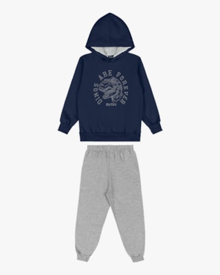Conjunto Infantil Menino Blusão com Capuz e Calça - ReiRex - Azul-12